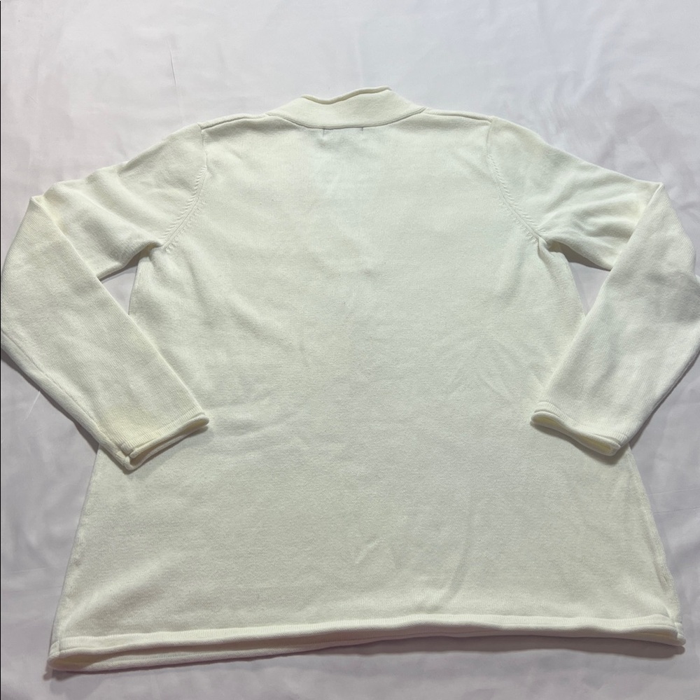 Eddie Bauer Cream V-Neck Knit Sweater Top Women’s Large Classic Soft Stretch - Picture 3 of 8